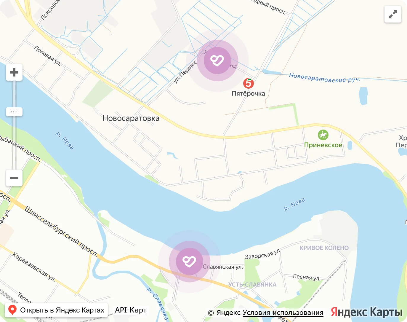 Расположение двух филиалов ЛайкМед
